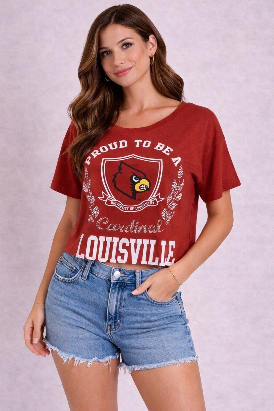 E5 NCAA Louisville Cardinals Crop Top M NWT Rhinestone